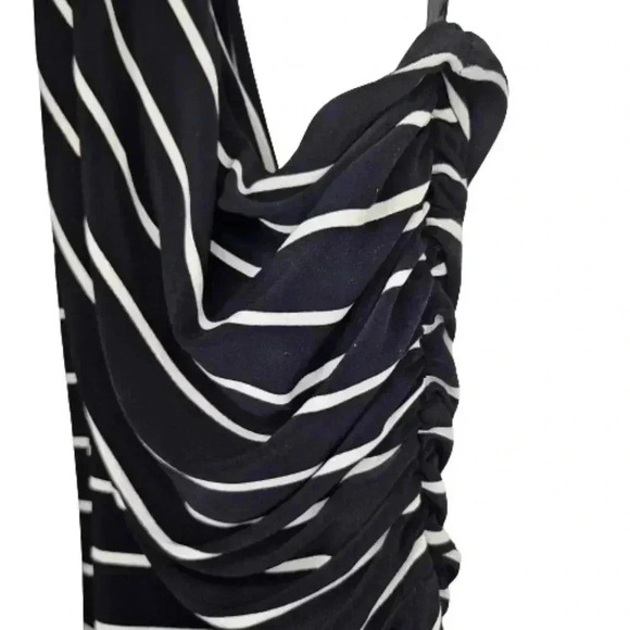 Lauren Ralph Lauren One Shoulder Black Cream Striped Side Ruched Sheath Dress 12 - Picture 8 of 9